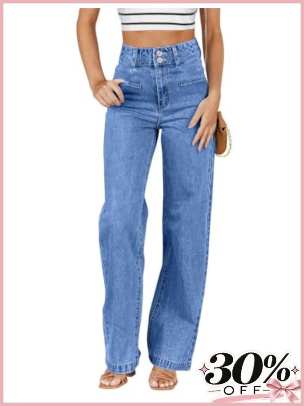 High Waisted Straight Leg Jeans Dual Button Tummy Control